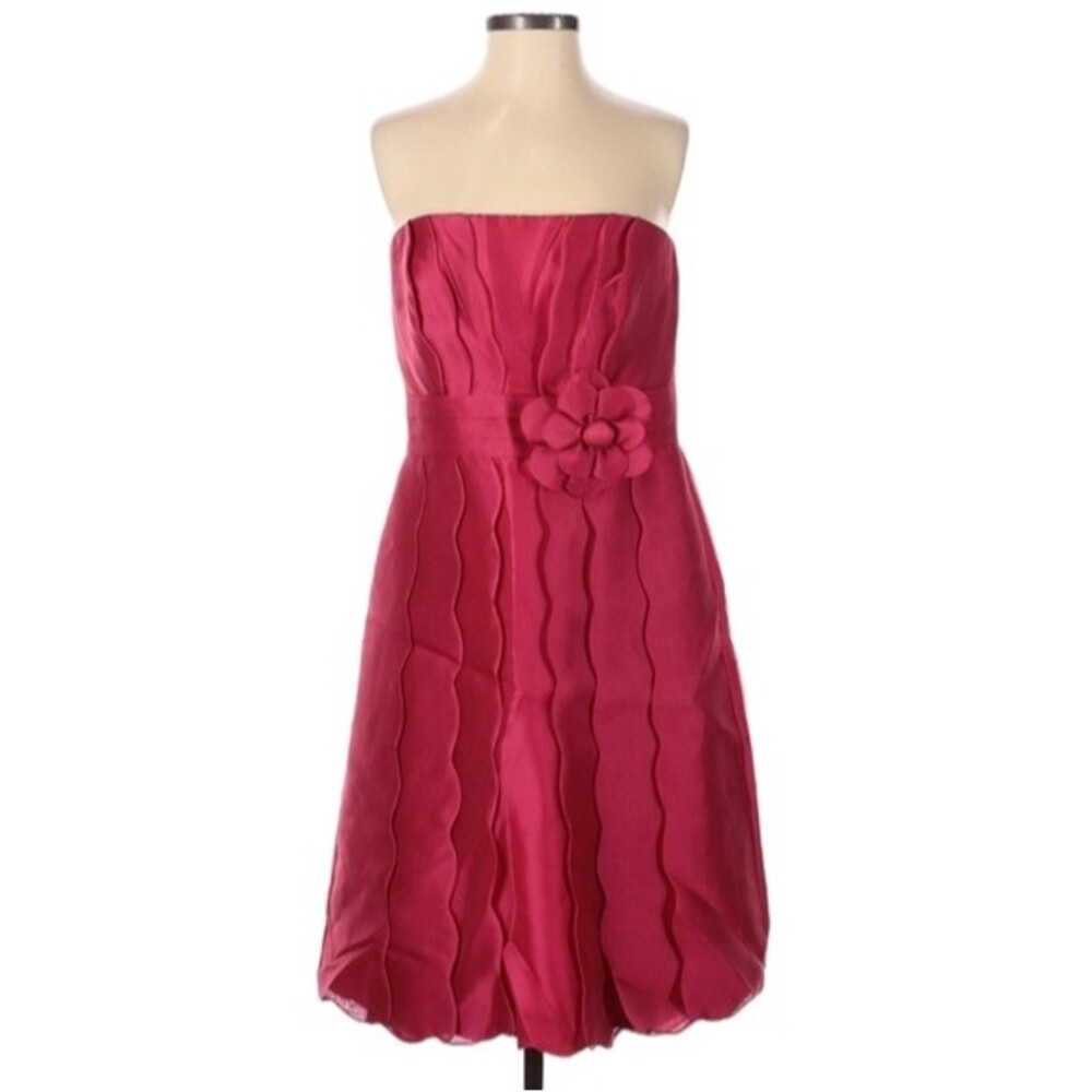 JS Collection Dress Size 8 Pink Strapless Flower Bow Pleats Fairy Cocktail Party